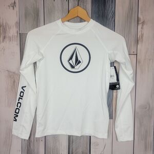 Volcom White Kids Long-Sleeve Rashguard with Black Logo